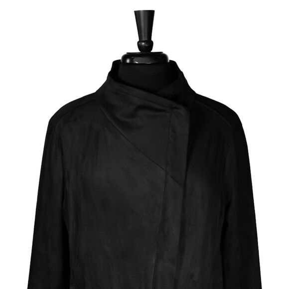 Chaps Ralph Lauren Women's Jacket Black Stretch Full Zip Moto Faux Suede Size L - Picture 6 of 11